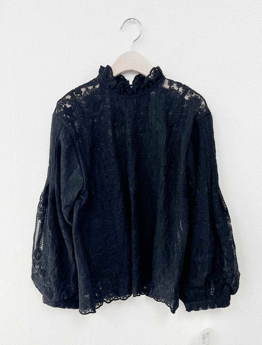 ハイネック・エレガントレースブラウス