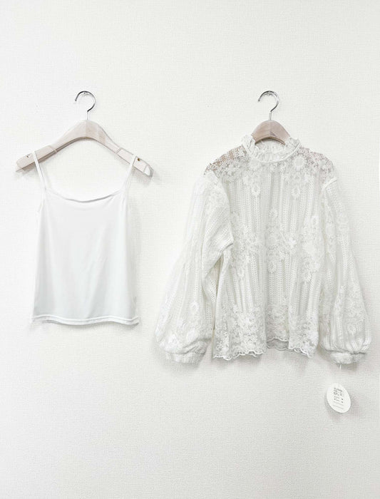 ハイネック・エレガントレースブラウス