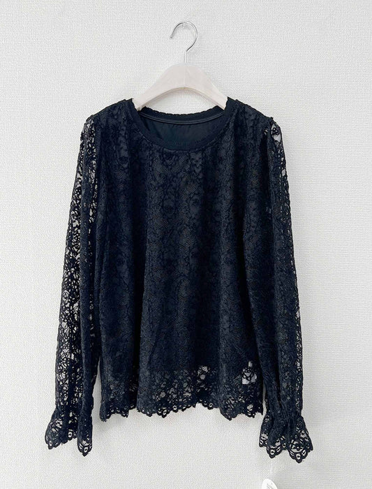 スカラップヘム・総レースプルオーバー