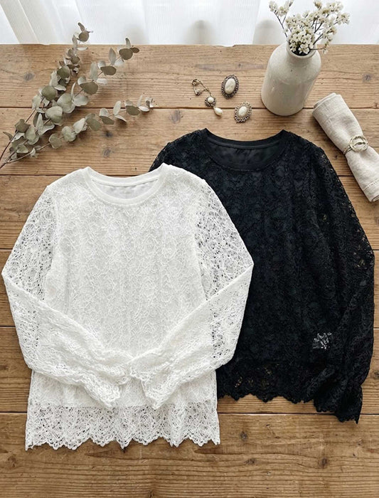 スカラップヘム・総レースプルオーバー