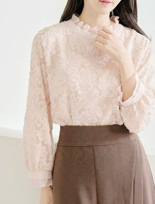 メロウフリル・立体レースジャガードブラウス
