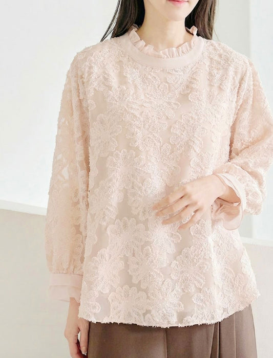 メロウフリル・立体レースジャガードブラウス