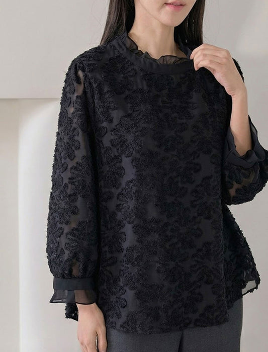 メロウフリル・立体レースジャガードブラウス