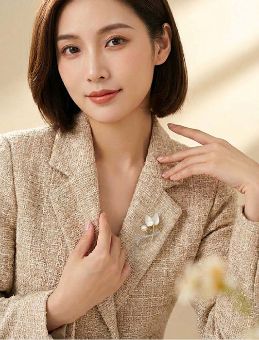 チューリップモチーフ・パールビジューブローチ