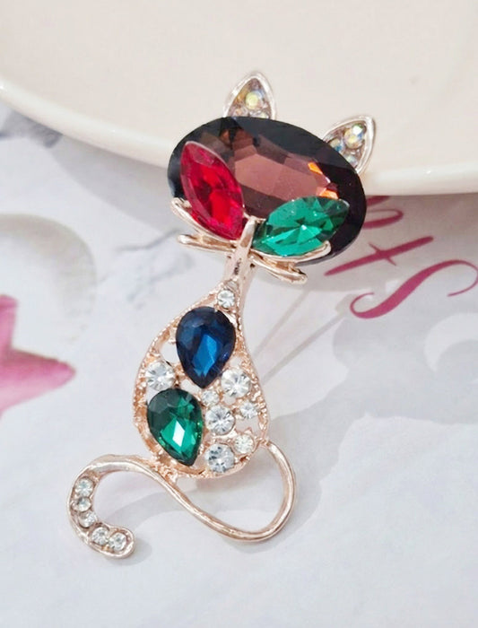 クリスタルキャット・エレガントビジューブローチ