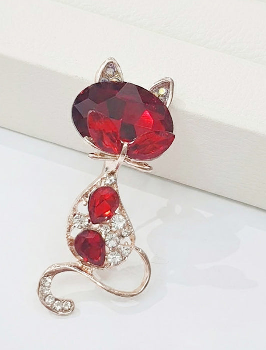 クリスタルキャット・エレガントビジューブローチ