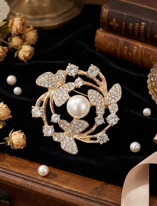 バタフライリース・大粒パールビジューブローチ