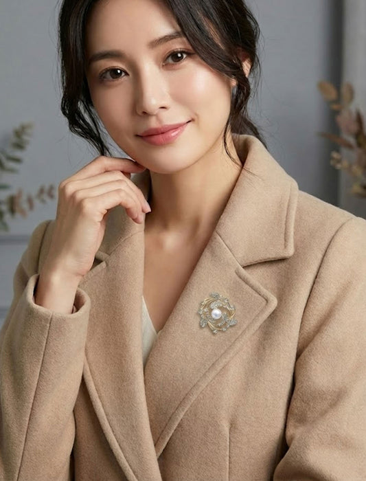 バタフライリース・大粒パールビジューブローチ