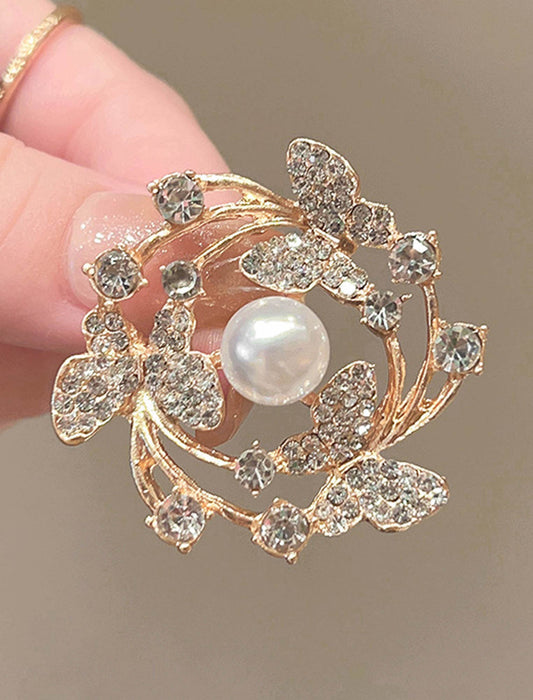 バタフライリース・大粒パールビジューブローチ