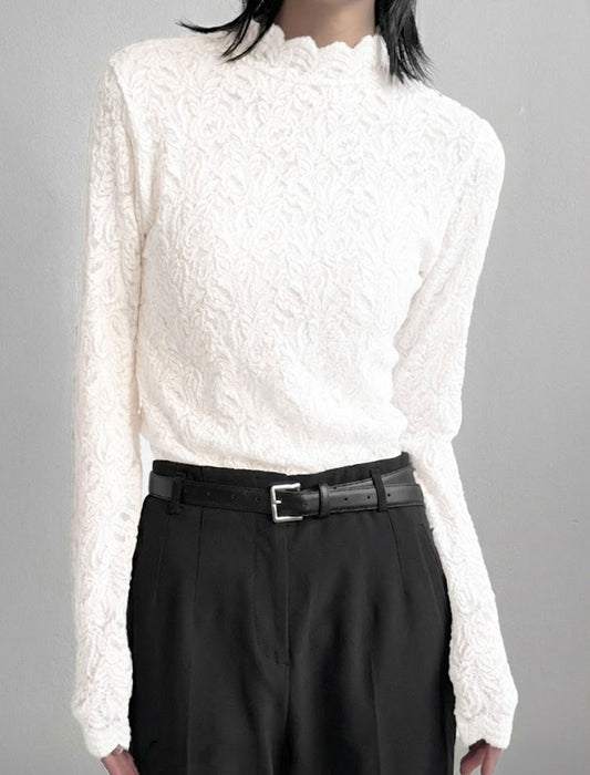 メロウボタニカル・シアーレースハイネックトップス