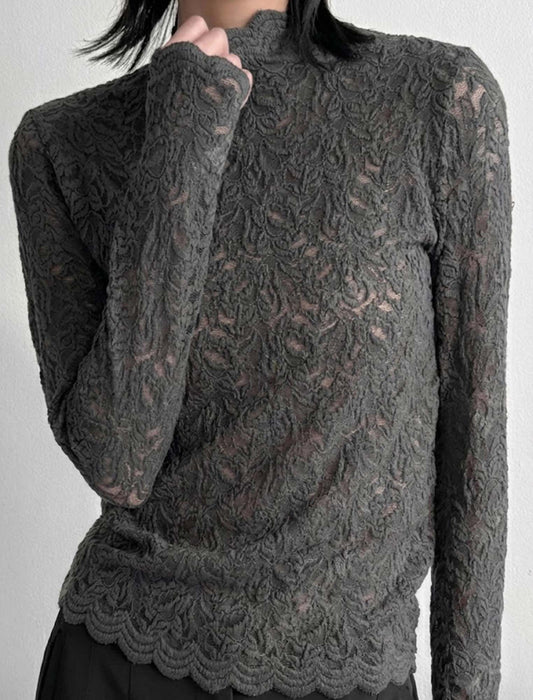 メロウボタニカル・シアーレースハイネックトップス