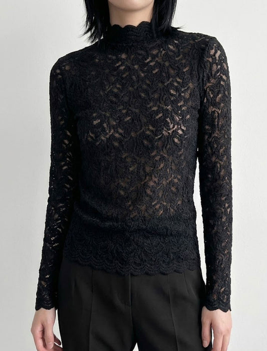 メロウボタニカル・シアーレースハイネックトップス