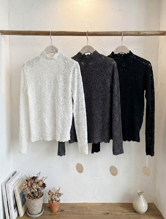 メロウボタニカル・シアーレースハイネックトップス