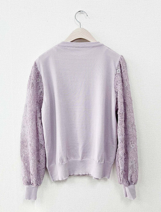 フラワー総レース・リブ切替フェミニンブラウス