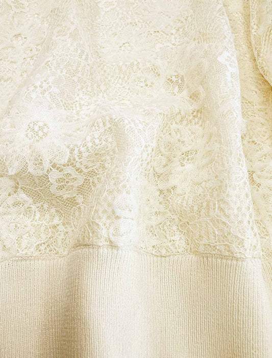 フラワー総レース・リブ切替フェミニンブラウス