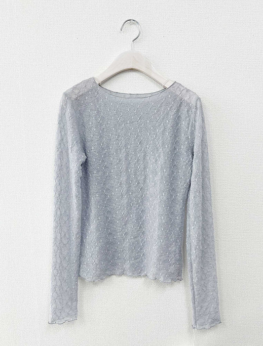 ボートネック・幾何学シアーレースプルオーバー