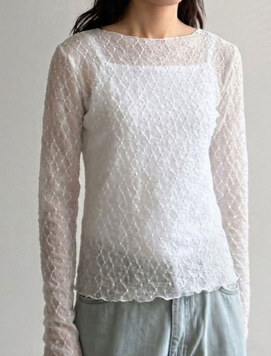 ボートネック・幾何学シアーレースプルオーバー