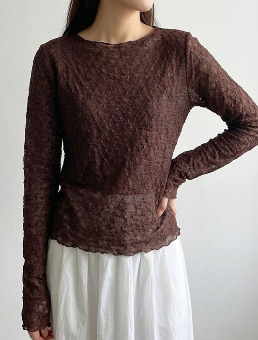 ボートネック・幾何学シアーレースプルオーバー