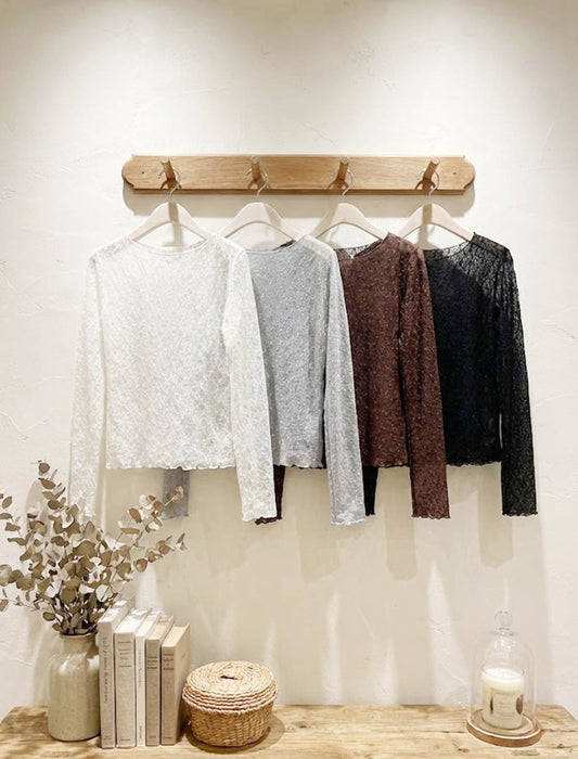 ボートネック・幾何学シアーレースプルオーバー