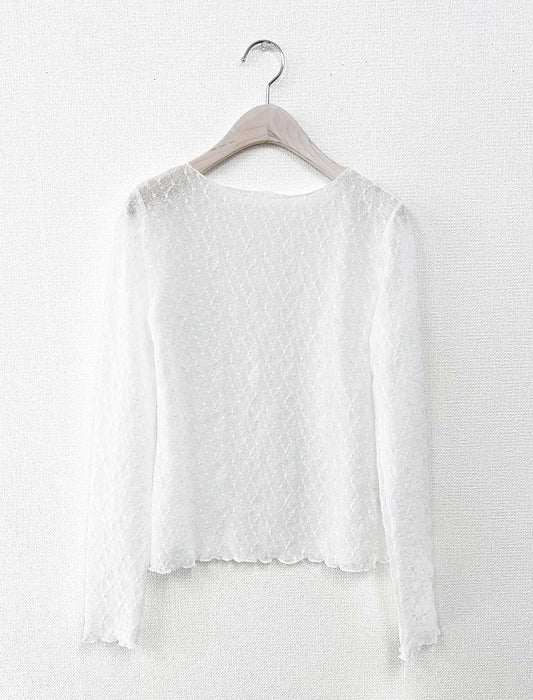 ボートネック・幾何学シアーレースプルオーバー