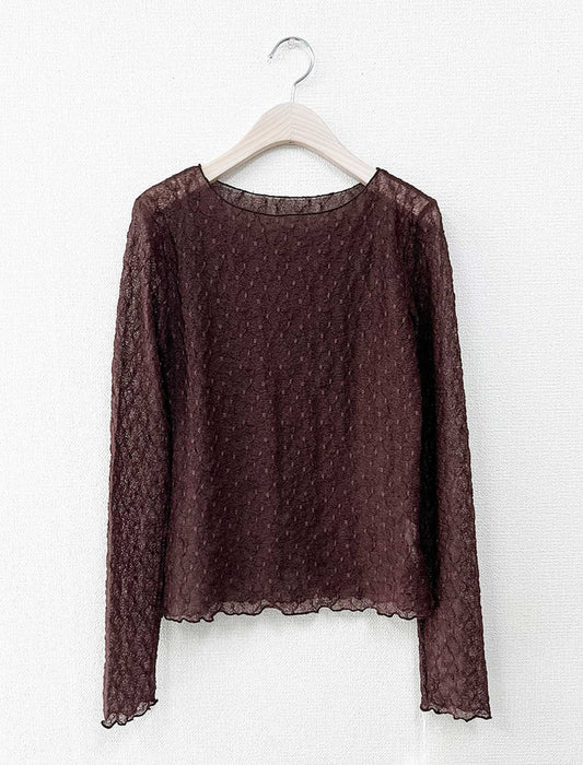 ボートネック・幾何学シアーレースプルオーバー