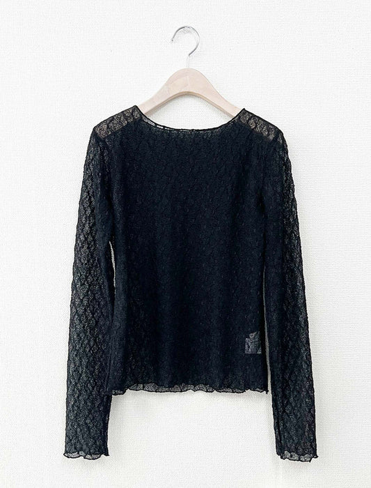 ボートネック・幾何学シアーレースプルオーバー