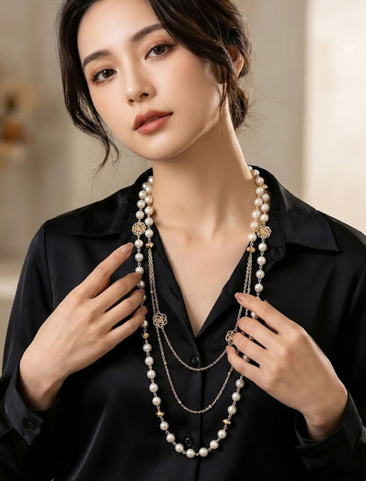 3連レイヤード・ロングパールネックレス