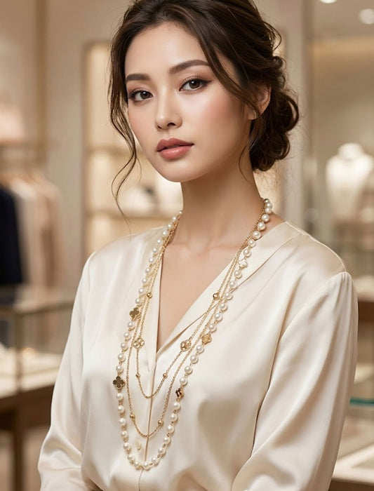 3連レイヤード・ロングパールネックレス