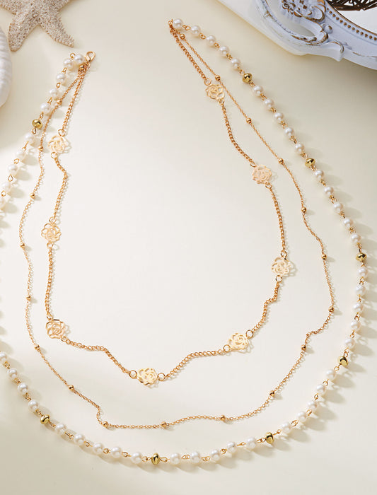 3連レイヤード・ロングパールネックレス