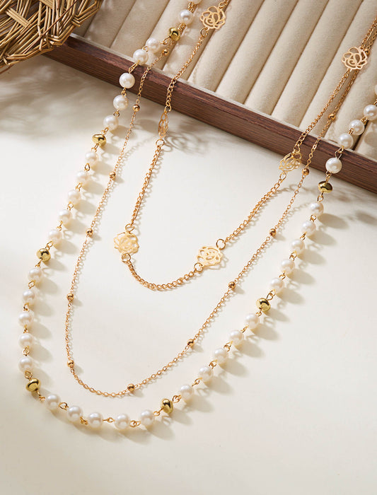 3連レイヤード・ロングパールネックレス
