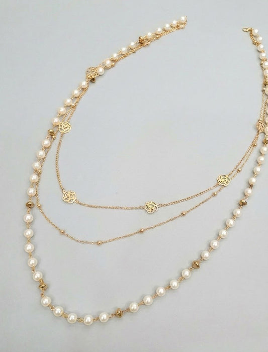 3連レイヤード・ロングパールネックレス