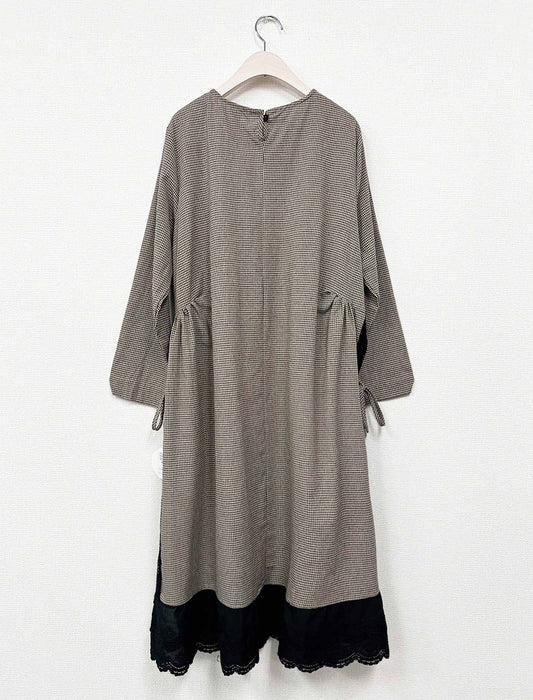 サイドリボン・切替レイヤード風ロングワンピース