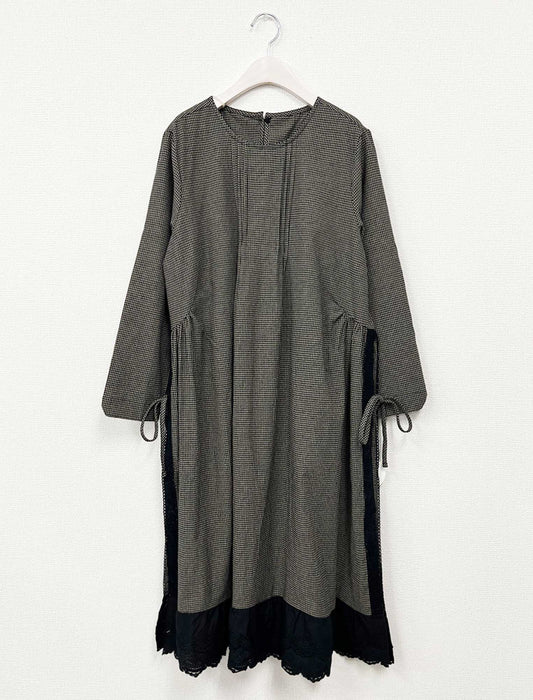 サイドリボン・切替レイヤード風ロングワンピース