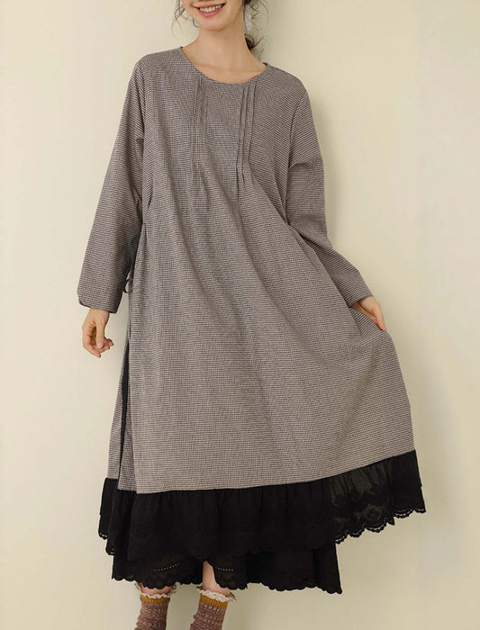 サイドリボン・切替レイヤード風ロングワンピース