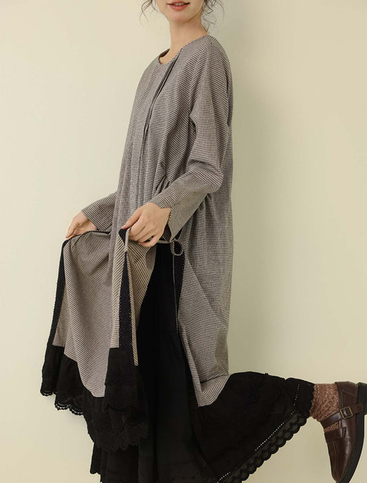 サイドリボン・切替レイヤード風ロングワンピース