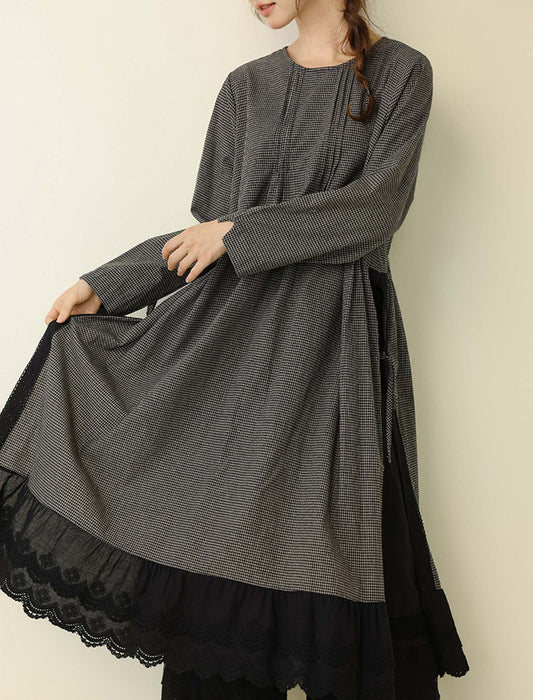 サイドリボン・切替レイヤード風ロングワンピース