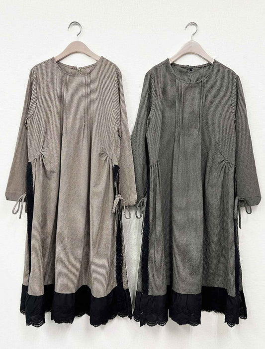 サイドリボン・切替レイヤード風ロングワンピース