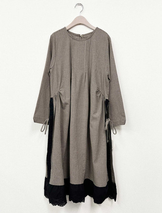 サイドリボン・切替レイヤード風ロングワンピース