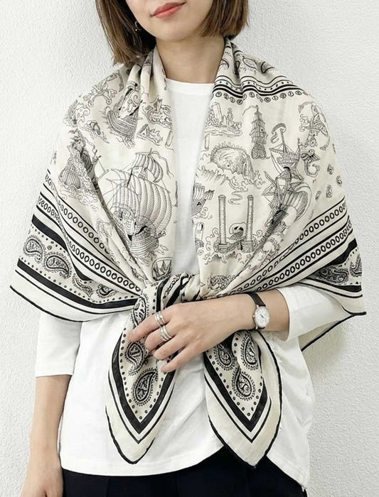 アンティークマップ風・大判シルクタッチストール