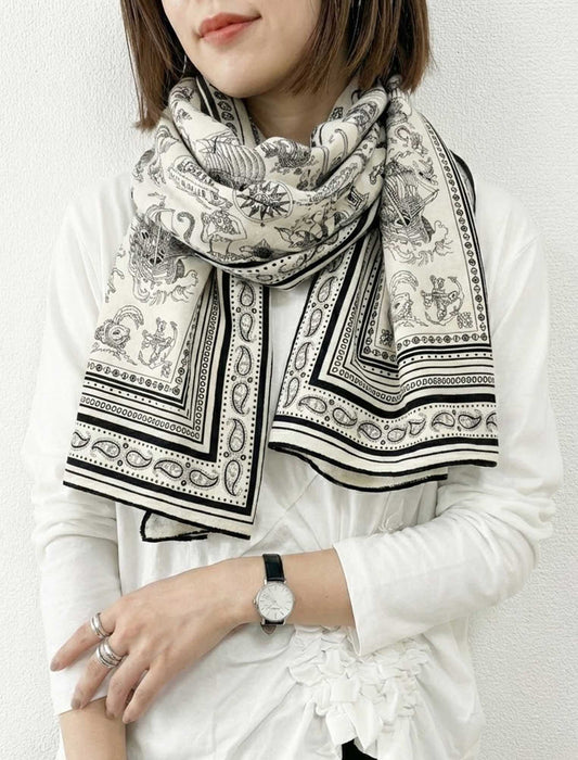 アンティークマップ風・大判シルクタッチストール