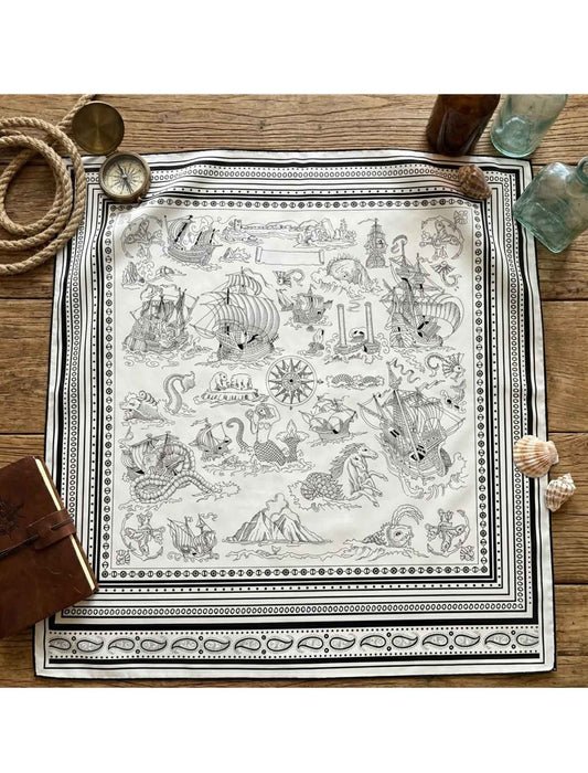 アンティークマップ風・大判シルクタッチストール