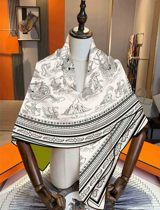 アンティークマップ風・大判シルクタッチストール