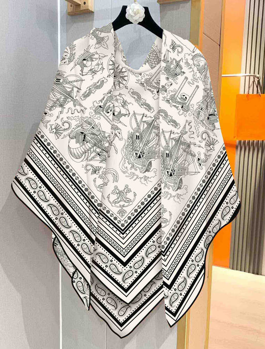 アンティークマップ風・大判シルクタッチストール