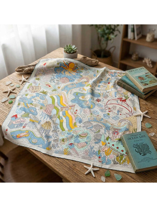 アンティーク・マルチカラー大判シルクタッチスカーフ