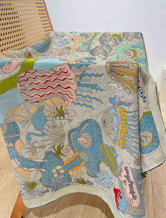 アンティーク・マルチカラー大判シルクタッチスカーフ