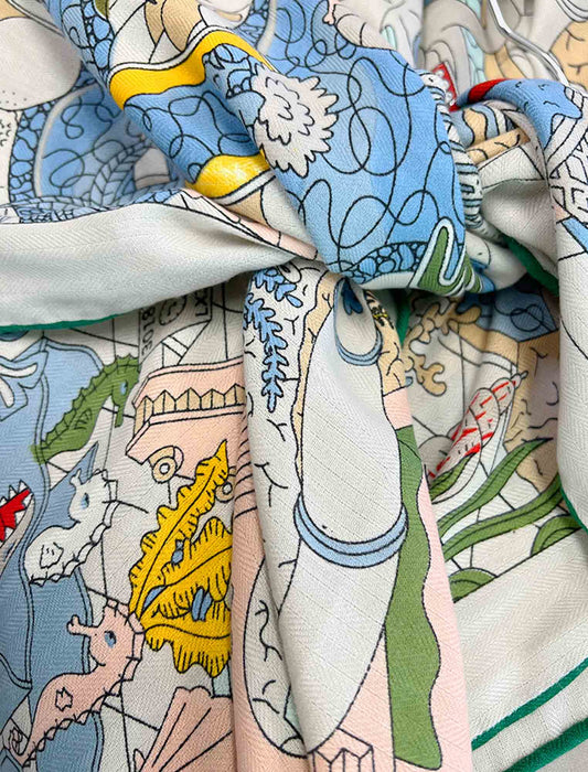 アンティーク・マルチカラー大判シルクタッチスカーフ