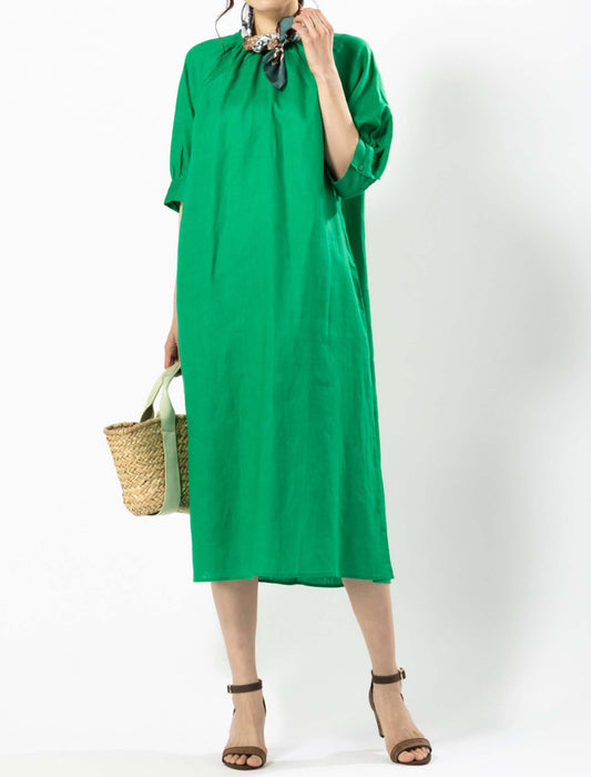 フレンチリネンギャザーアクセントワンピース