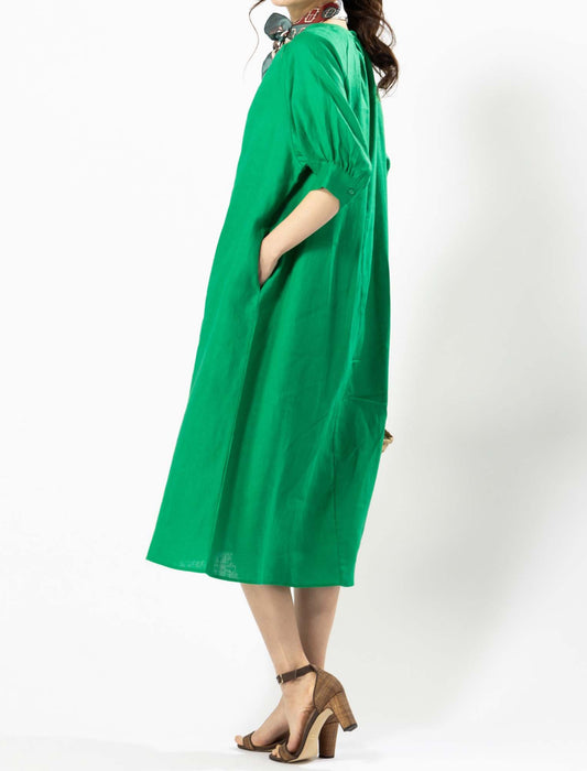 フレンチリネンギャザーアクセントワンピース