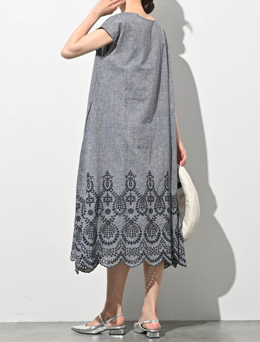 綿麻オリジナル刺繍ワンピース