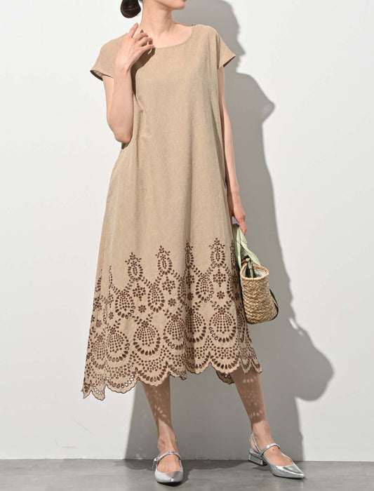 綿麻オリジナル刺繍ワンピース